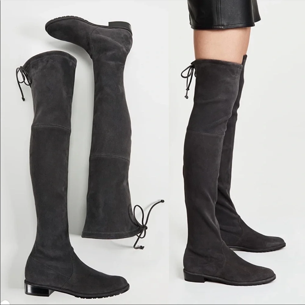 Stuart Weitzman Lowland Suede Over The Knee Boots Size 7.5M Gray Stretch Spain